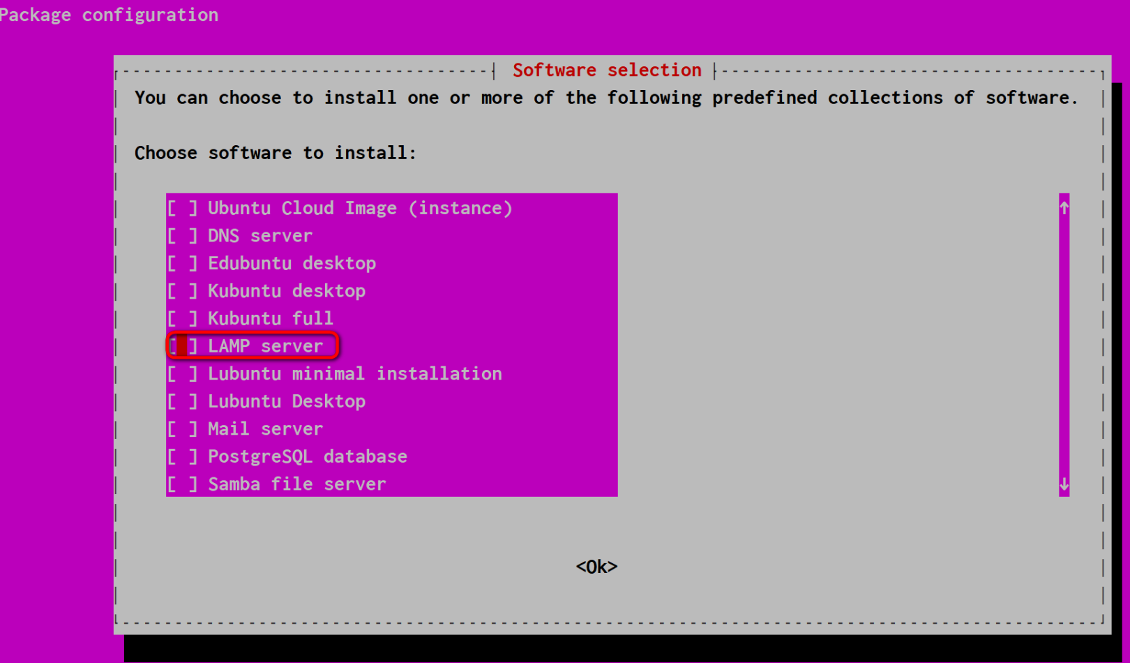 Use ubuntu's tasksel to install LAMP family bucket